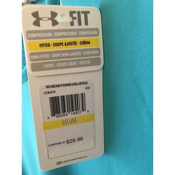 NWT Under Armour Womens Size M Teal Running Shirt Fitted HeatGear Short Sleeve - Picture 7 of 7